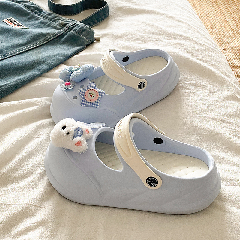 夏の甘い女の子の滑り止め海辺EVAつま先ハーフスリッパイン多用途トレンディなメリージェーン取り外し可能な下駄|undefined