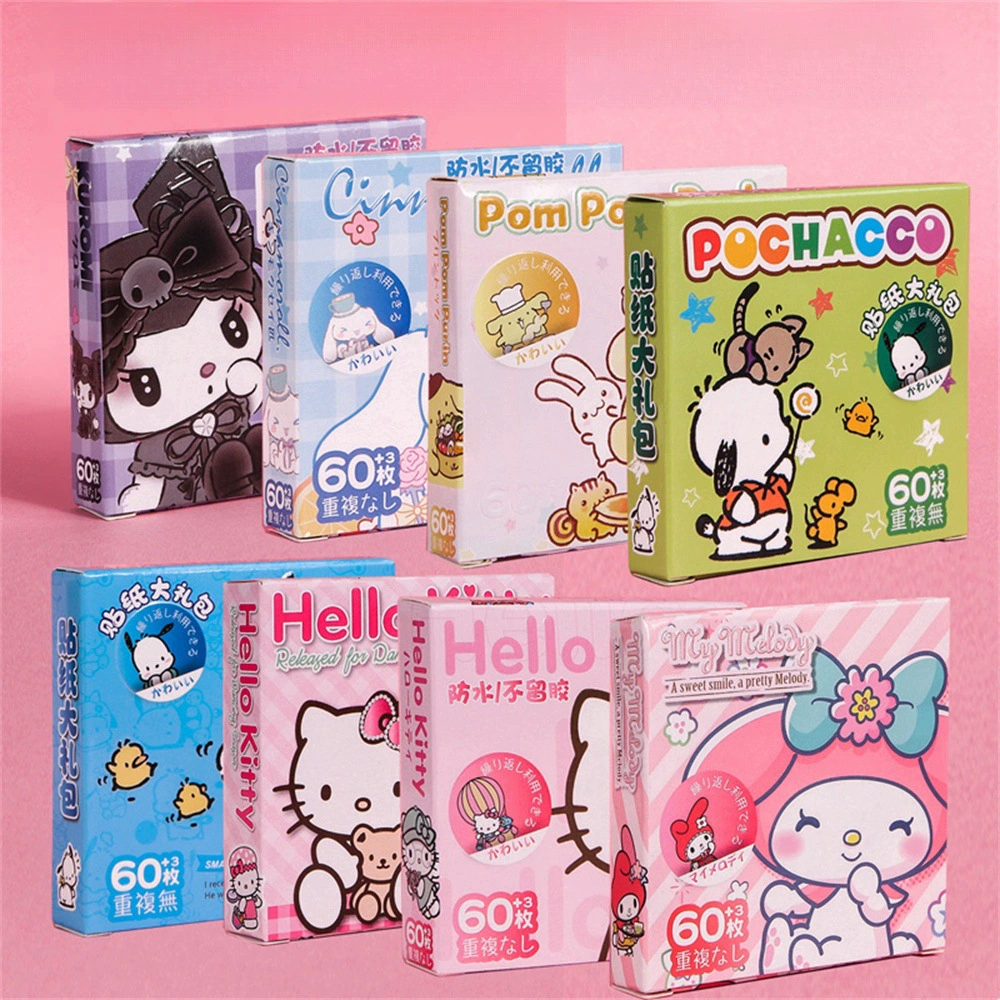 Маленькие наклейки Sanrio для детей, подарочная коробка 60+3 шт., ассортимент персонажей
