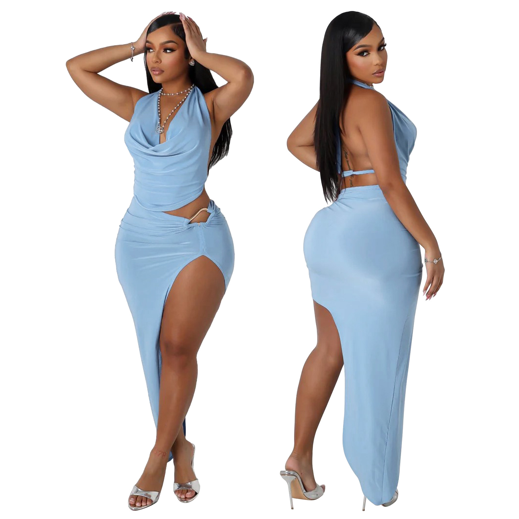 254g Weight Sleeveless Sleeve Length Polyester Fabric Type Skirt Co-ord Set Sets Type 2 Pieces Set Quantity Party, Tea Party, Cocktail Party Occasion V Neck Neckline Slim Fit Type Solid Color Pattern Summer Season Women's Gender Sexy, Streetwear Style Party Tea Party Cocktail Party Women's Sexy Streetwear Solid Color Polyester Skirt Co-ord Set Skirt Sets 1