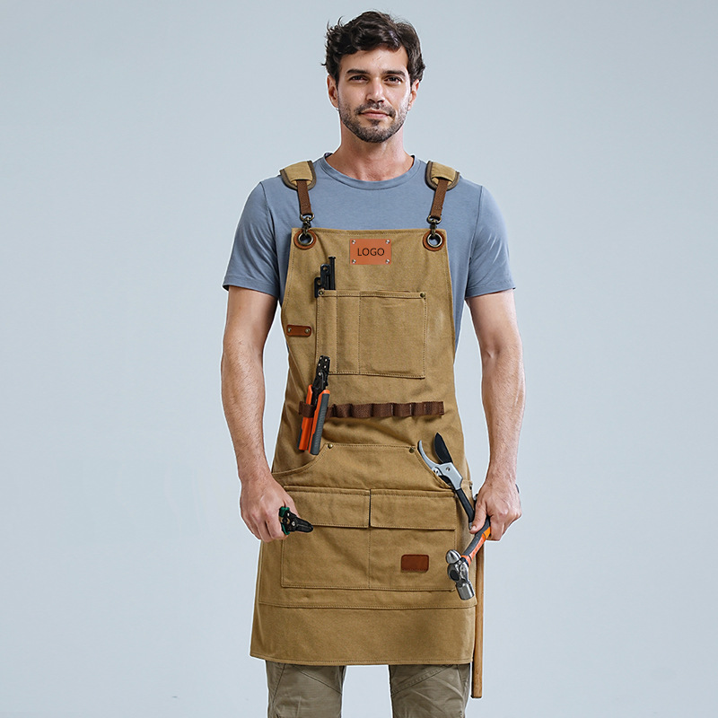 Transfronterizo Amazon engrosado lona delantal logotipo personalizado de bolsillo publicitario cocina delantal de trabajo fabricantes al por mayor