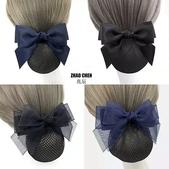 Professional Head Flower Spring Clip Bow Hotel Hospital Student Mesh Professional Property Net Pocket Hair Net Hairpin Hair Accessories