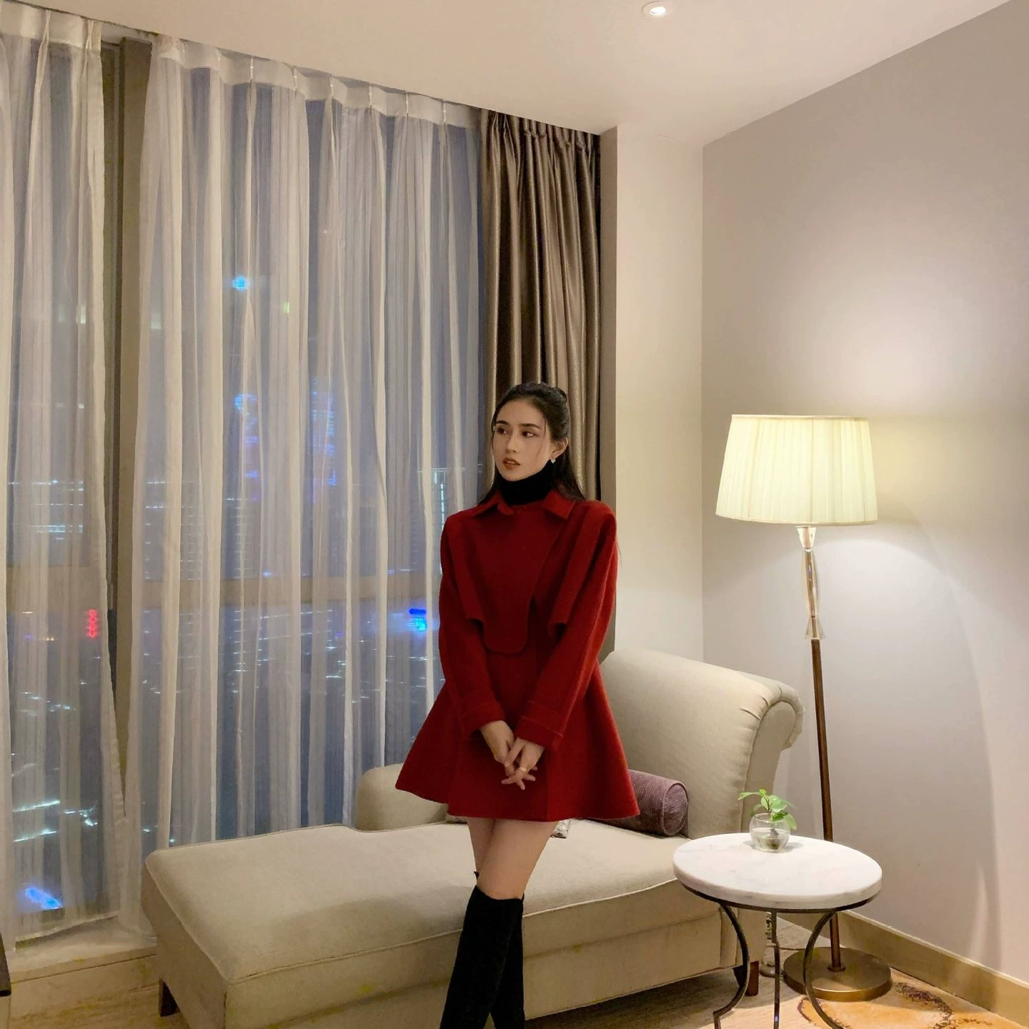 Llai yangqi, Рождественский двусторонний костюм с уменьшением возраста, Женское зимнее короткое пальто, шерстяной сарафан из двух предметов