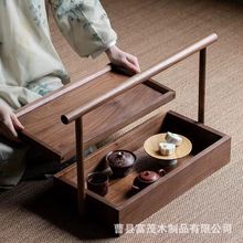 新中式木质茶叶盒手提式点心糕点包装盒多功能回礼提篮喜饼糖果盒