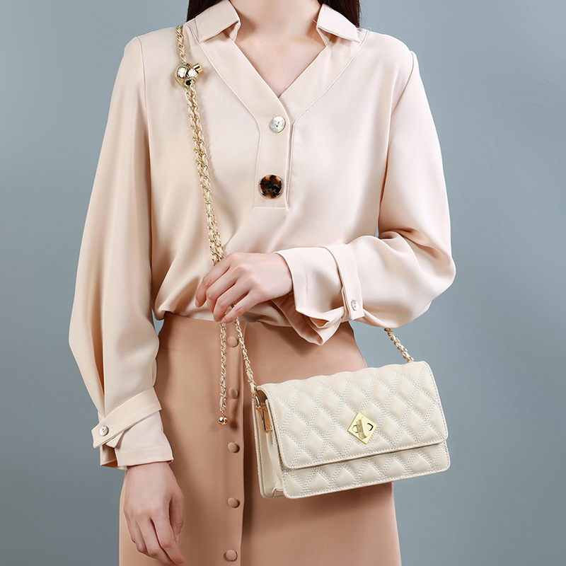 Women's Summer 2026 New Arrival Niche Design Crossbody Bag Genuine Leather Fashion Versatile Chain Square Bag With Gold Ball Detail - Thumbnail 3