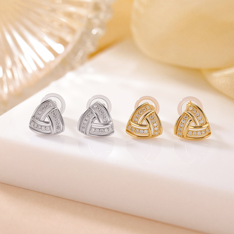 Khuyên tai kẹp bạc S925 mạ vàng hình tam giác phong cách tối giản — Bạc