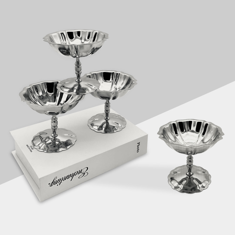 Factory Direct Sales 304 Stainless Steel European Style Ice Cream Cup Pudding Cup Snack Snack Bowl Classy Dessert Cup