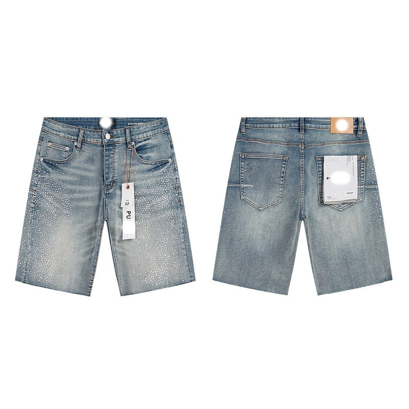 Marca de moda transfronteriza JB purple verano rectas vaqueros lavados de agua para hacer viejos agujeros vaqueros de hombre pantalones cortos de caño purple