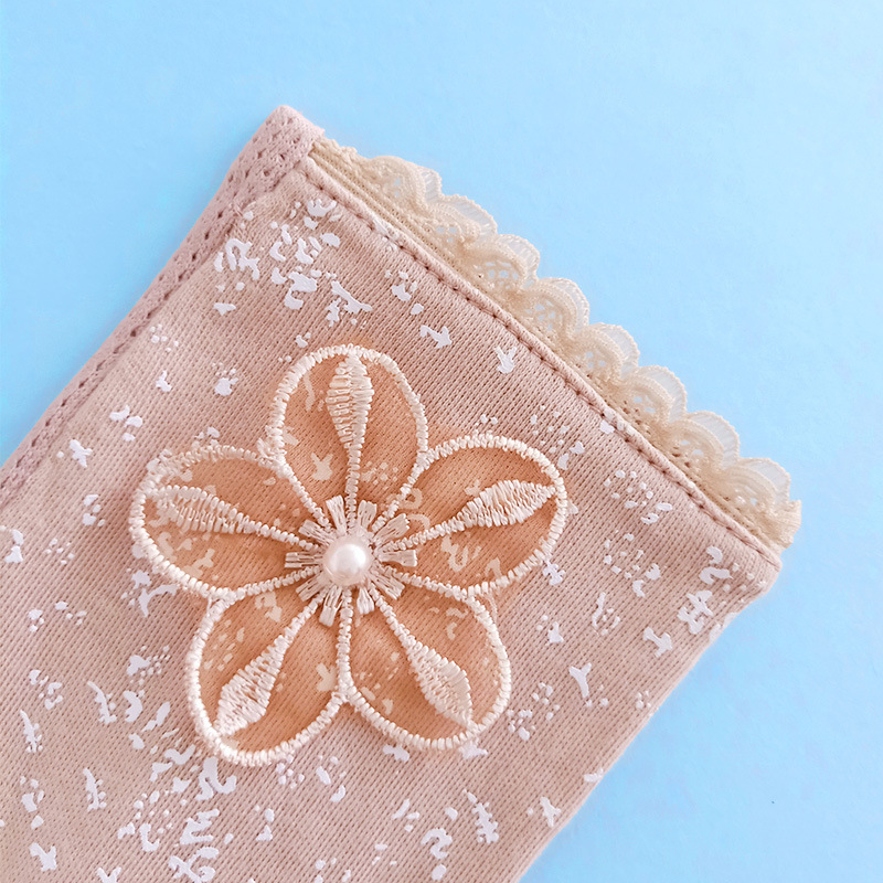 夏季单色印花分指防晒手套女现货服饰手套复古珍珠蝴蝶结布制手套