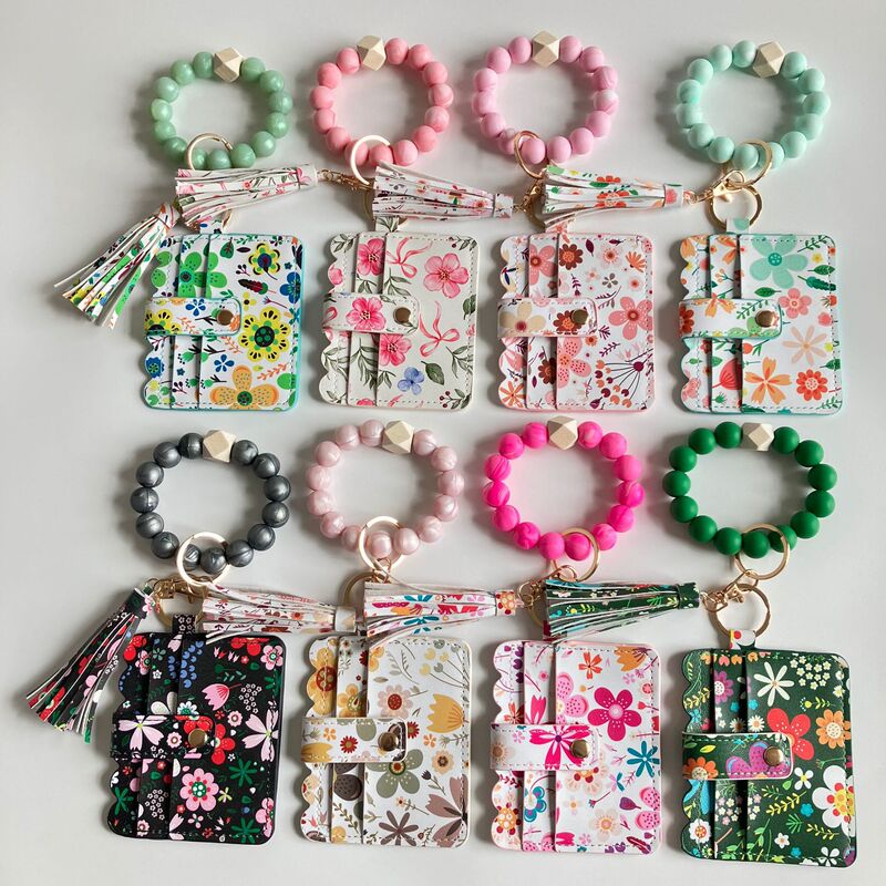 Tk New European and American Style Id Card Holder Cross-Border Silicone Bracelet Floral Edge Card Holder Keychain Floral Leather Wallet Tk New European and American Style Id Card Holder Cross-Border Silicone Bracelet Floral Edge Card Holder Keychain Floral Leather Wallet