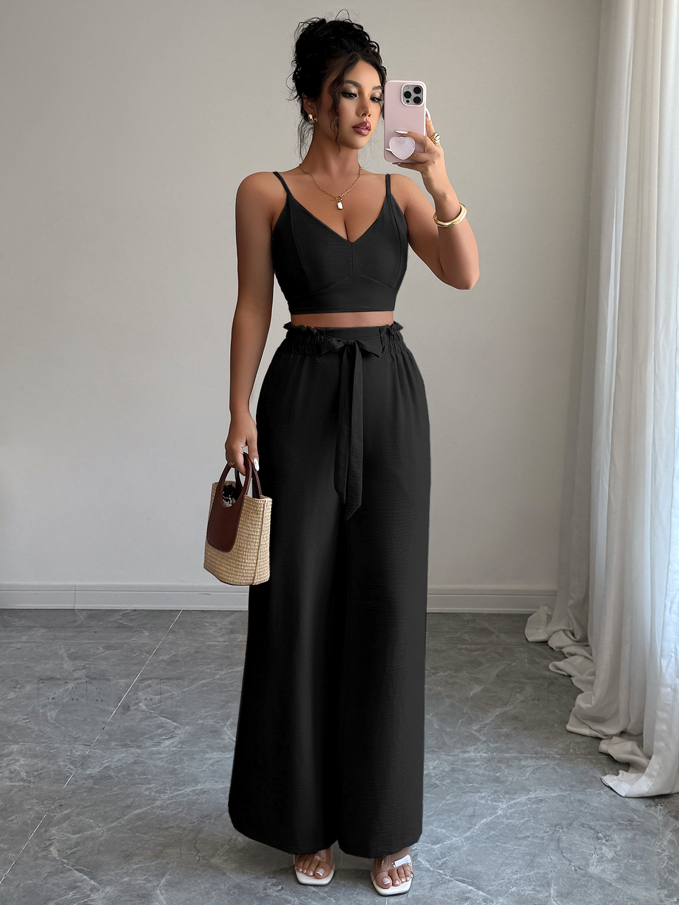 364g Weight Sleeveless Sleeve Length Polyester Fabric Type Pant Co-ord Set Sets Type 2 Pieces Set Quantity Casual, Daily Occasion Strap Neckline Slim, Loose Fit Type Solid Color Pattern Summer Season Women's Gender Casual, Sexy Style Casual Daily Women's Casual Sexy Solid Color Polyester Pant Co-ord Set Pants Sets 22