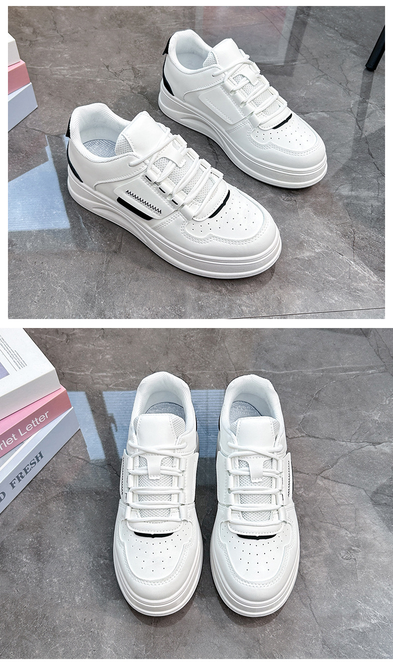 Petites chaussures blanches femme 2024 printemps nouvelle étudiante édition coréenne Instagram tendance polyvalente semelle épaisse chaussures de planche printemps et automne chaussures décontractées_voghion.com