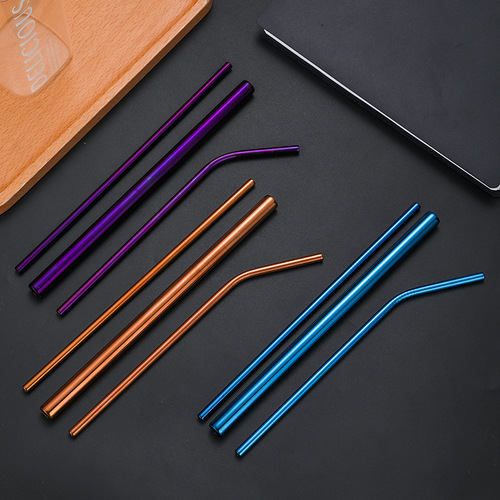 304 stainless steel straw restaurant milk tea beverage portable titanium-plated colorful gold metal straw with logo printing