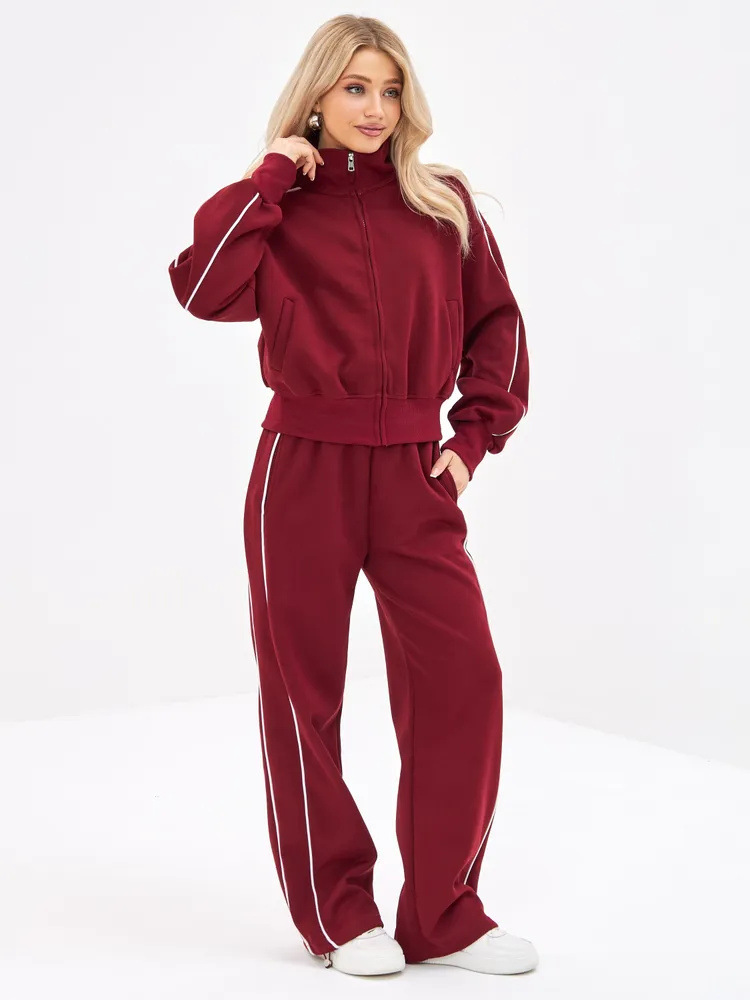 Women's Spring Autumn Sports Leisure Suit Loose Striped Sweatshirt Cardigan Trousers Fashion Pant Set Polyester Full Length_ecoleips.com