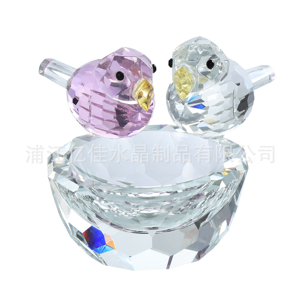 Decoración del hogar creativa cristal nido de pájaros doble tazón pájaros utensilios pareja nido de pájaros ornamentos de cristal artesanía