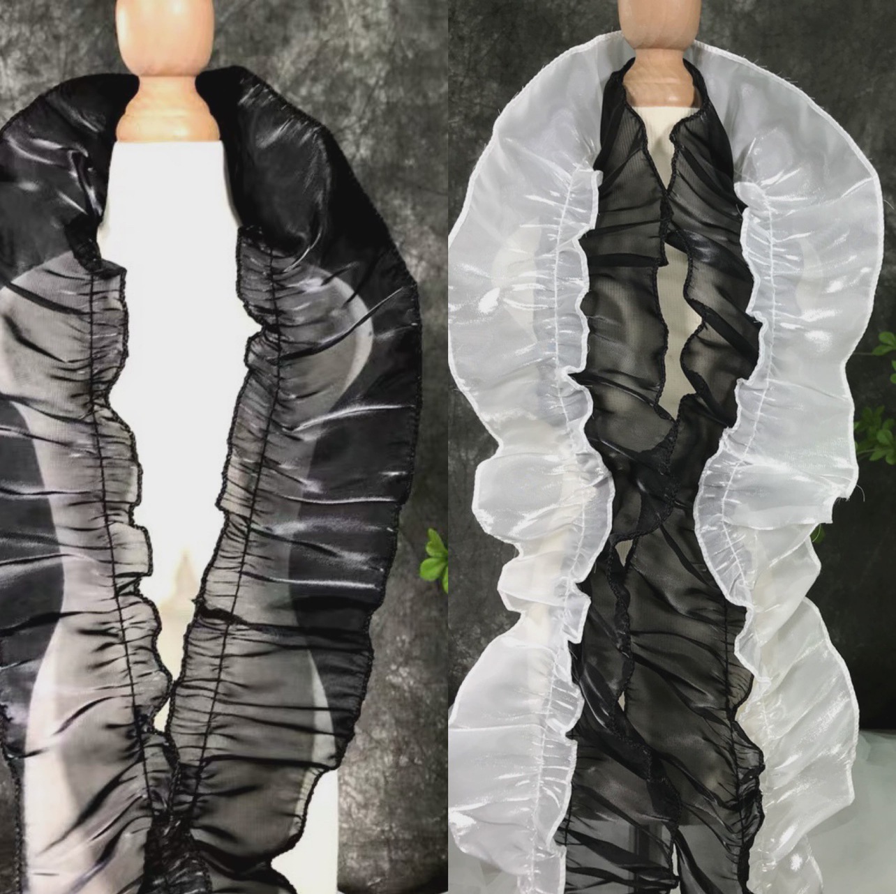 8cm黑白色木耳百褶波浪立体荷叶边网纱花边布料婚纱礼服褶皱花边