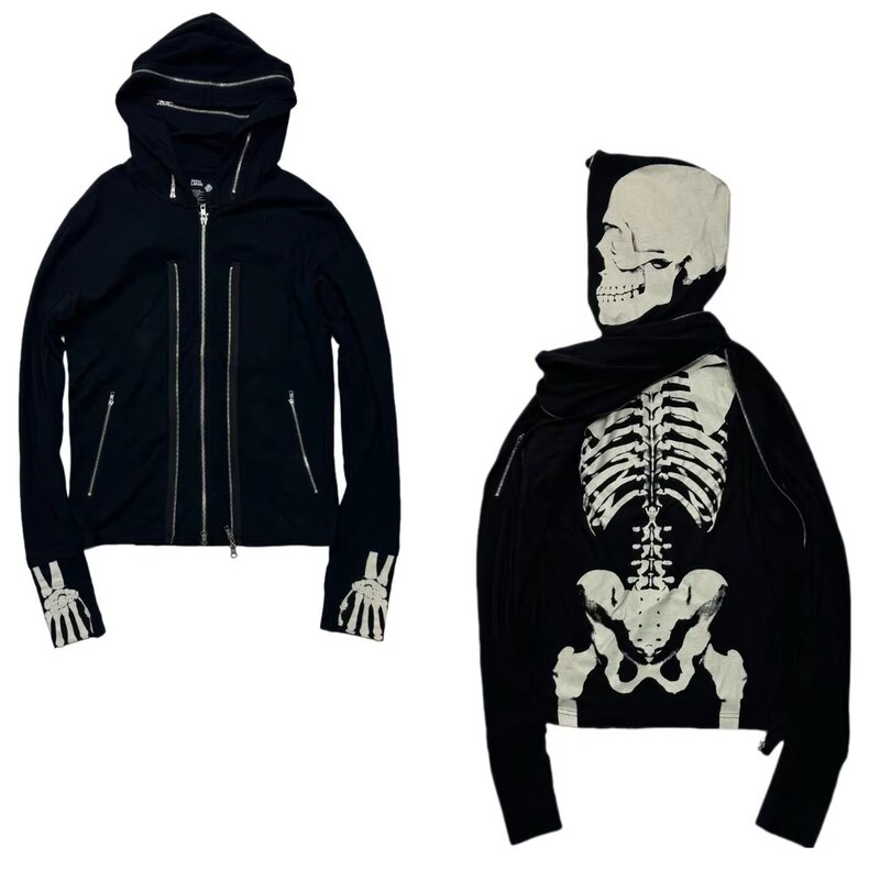 PPFM replica skull skeleton zipper jacket hoodie cardigan punk rock visual kei subculture sweatshirt
