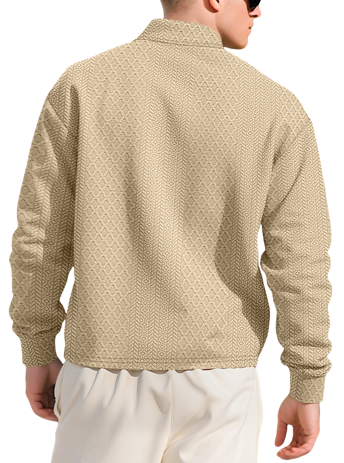26 Cross-Border European And American Men's Textured Jacquard Solid Color Button New Polo Shirt Turn-Down Collar_voghion.com