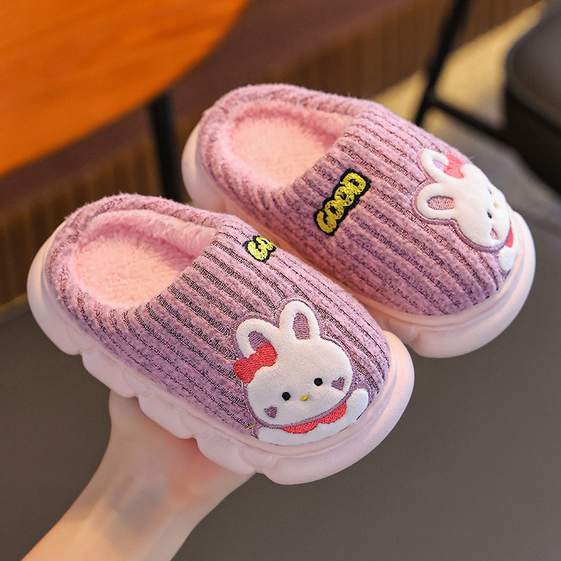 Invierno zapatillas de algodón para niños y niñas caliente pelusa para el hogar con suela gruesa antideslizante para padres e hijos bolsas de tacones de algodón