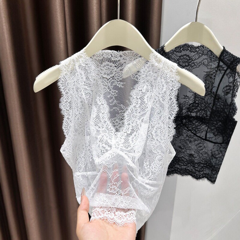 Ningxinyi lace V-neck sleeveless tank top with t-shirt inside, thin mesh base shirt for women, French-style hollow top Ningxinyi lace V-neck sleeveless tank top with t-shirt inside, thin mesh base shirt for women, French-style hollow top