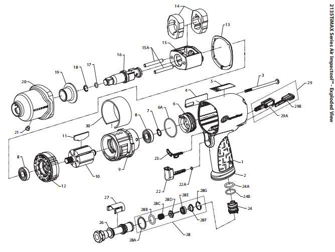 英格索兰气动工具维修配件 工具分解图2135timax  2141p配件