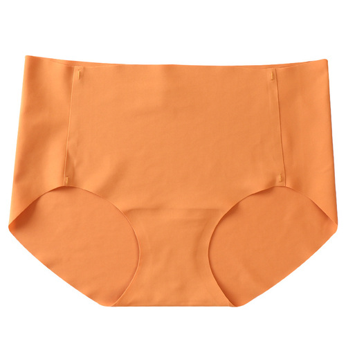 Cross-border ice silk underwear for women, mid-high waist and hip-covering one-piece cotton crotch naked sense seamless belly control large size briefs