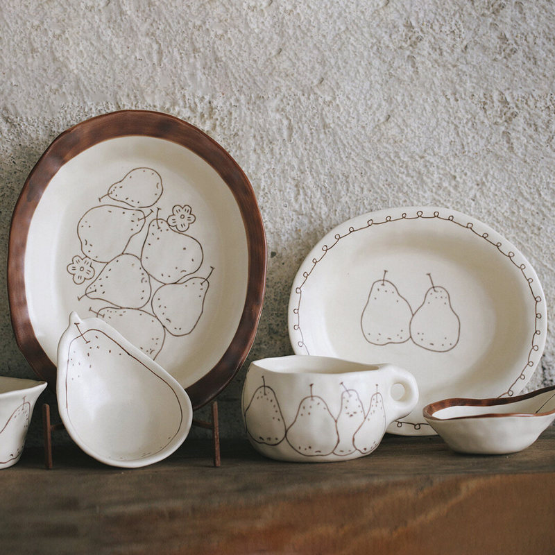 Creative Ugly Pear Ceramic Underglaze Color Tableware, Cute and Aesthetically Pleasing Dessert Bowls, Plates, Mugs, Breakfast Bowl and Plate Set