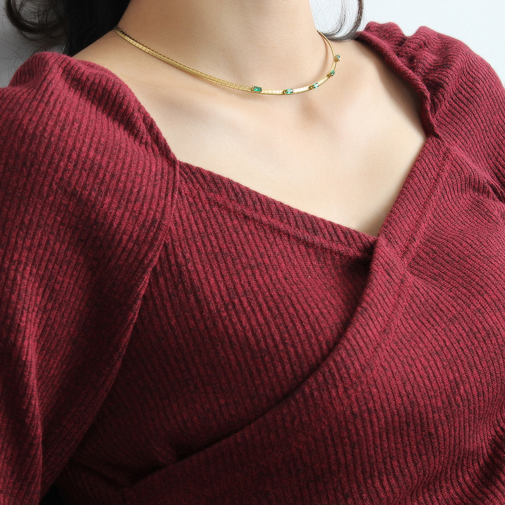 Fashion Square Stainless Steel Plating Zircon Bracelets Necklace 1 Piece