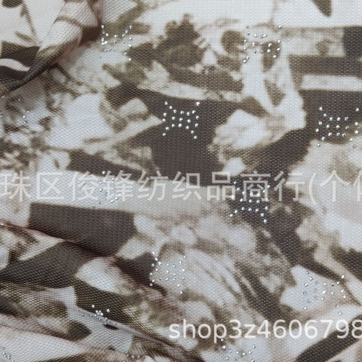荤染风格数码印花网纱面料  蝴蝶网布印花烫钻防晒网