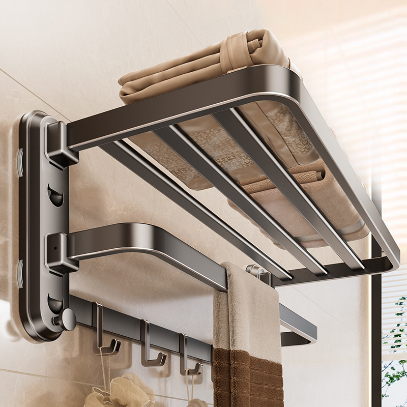 Bathroom Towel Storage Rack Wall-Mounted Bathroom Wall Storage Rack Punch-Free Foldableing Strong Suction Cup Towel Rack