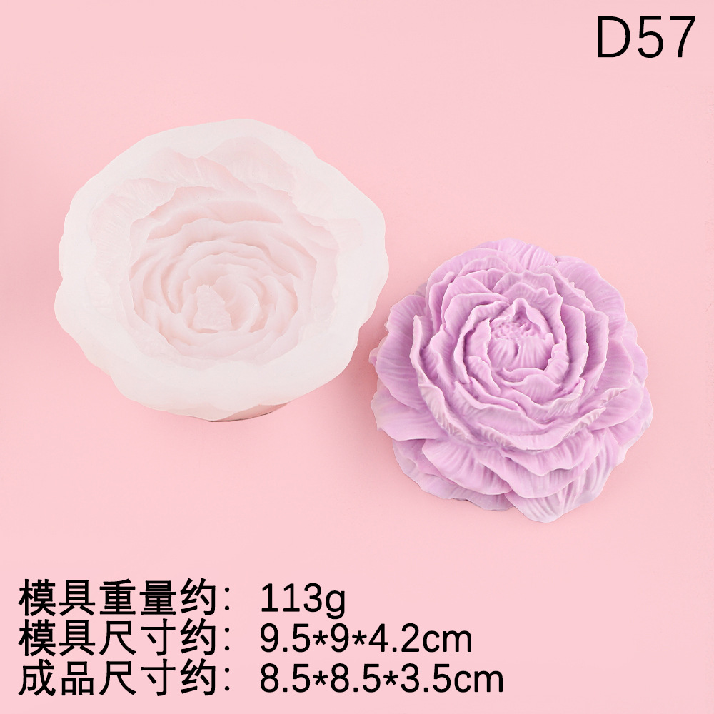 Molde de silicona de flor de peonía tridimensional grande, mediano y pequeño, vela de aromaterapia de bricolaje, molde de herramienta de decoración de epoxi de piedra de expansión de coche