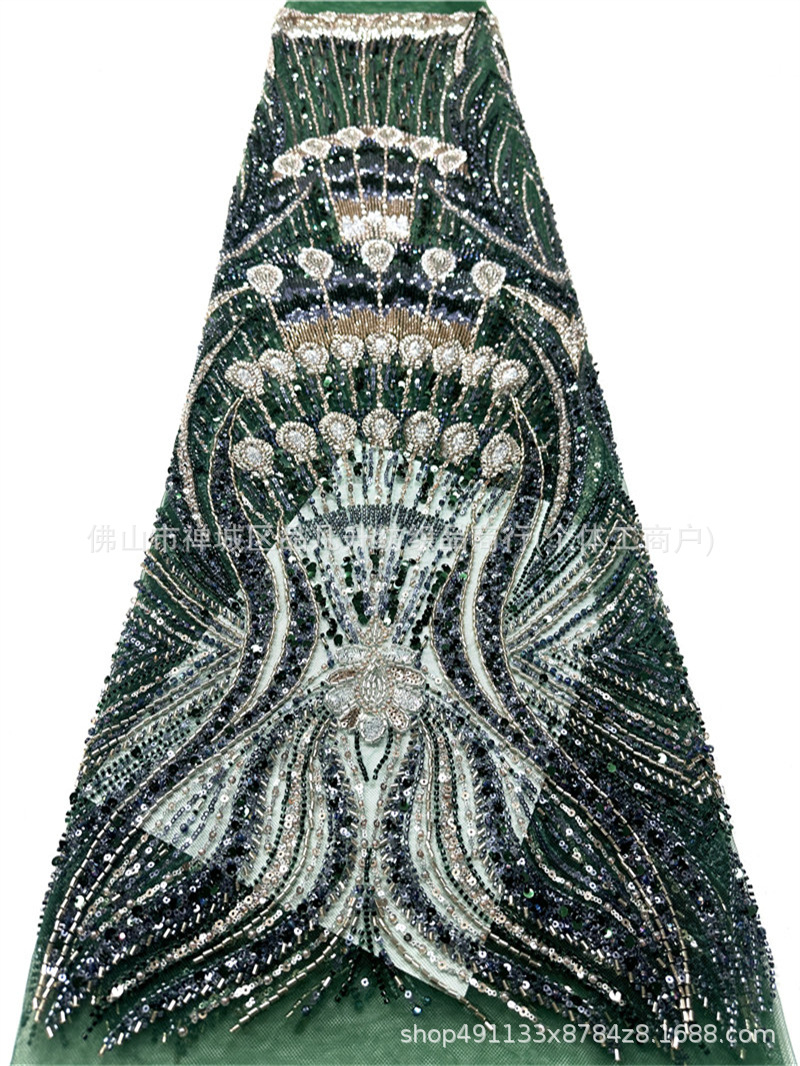 Radiante vertical anchoa bordada tela de malla de tela de alfombra roja de cola de pez vestido de boda madre lujosa tela de fiesta