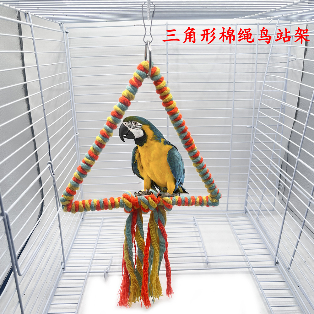 Triángulo cuerda de algodón columpio colorido juguete para pájaros loro perido escalada boca de la estación marco de la jaula de pájaros accesorios de decoración al por mayor image 1