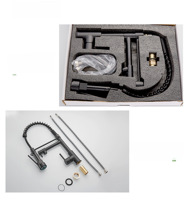 Cross-border commodity all-copper nickel wire drawing dual-function kitchen spring faucet hot and cold water rotating black drawing faucet