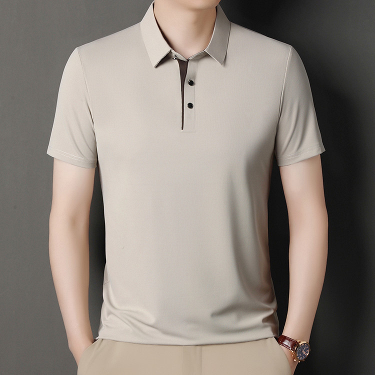 Summer Short-Sleeve Popular Polo Shirt New Style Business Casual T-Shirt Ice Silk Thin Seamless Non-Ironing Turn-Down Collar T-Shirt for Men