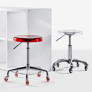 Beauty Salon Large Work Stool with Wheels, Adjustable Height, Rotating Acrylic Stool for Beauty Salon and Barber Shop Haircutting Large Work Chair