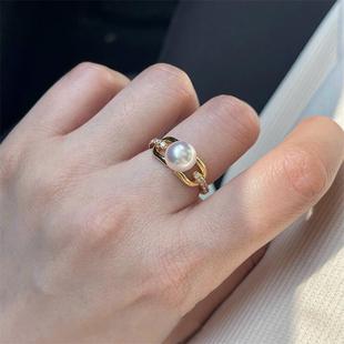 Zhizhen jewelry card home with pearl ring 7-8MM freshwater pearl high-gloss small bulb pearl fashion ring