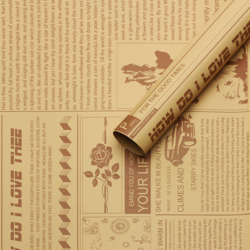 Huaxi serie de nuevos tiempos de papel de embalaje de flores retrógrado impermeable periódico inglés ramo de flores regalo florista material de embalaje de flores