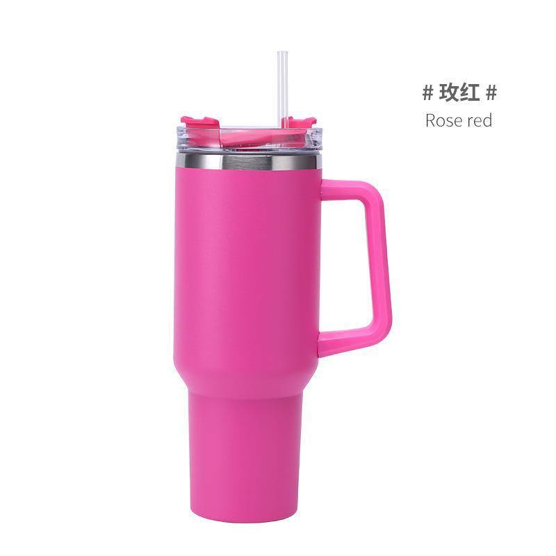 Vaso térmico de acero inoxidable 40oz doble capa con asa y pajita portátil para coche y exteriores