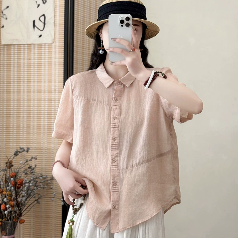 Рами рубашка для женщин летом свободное повседневное трехмерное сшивание с пятью рукавами топ темперамент лацкана тонкая рубашка