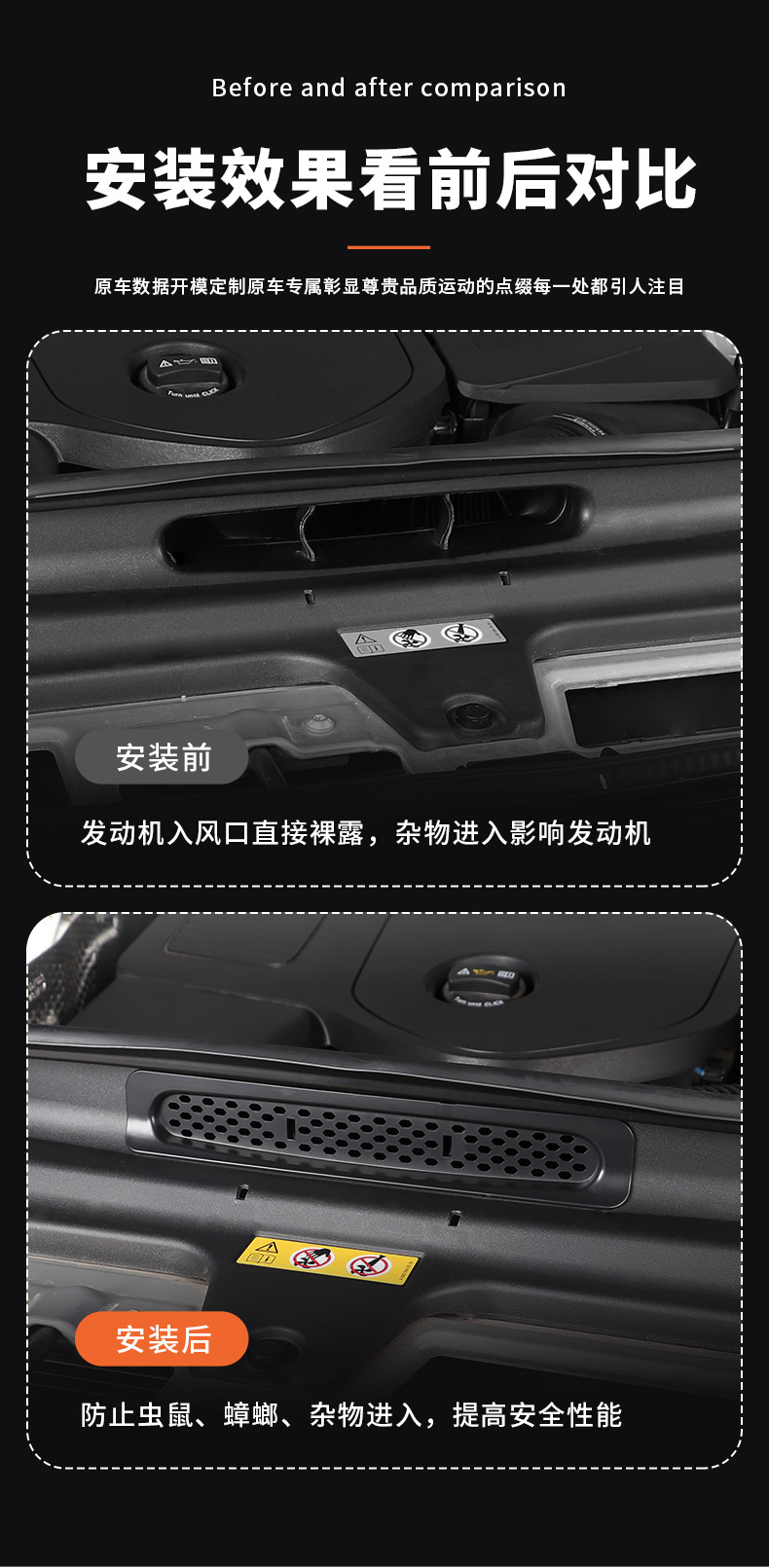 Suitable for 23-24 Mercedes-Benz GLC260/E300/C-class insect screen engine intake protection cover modification assembly