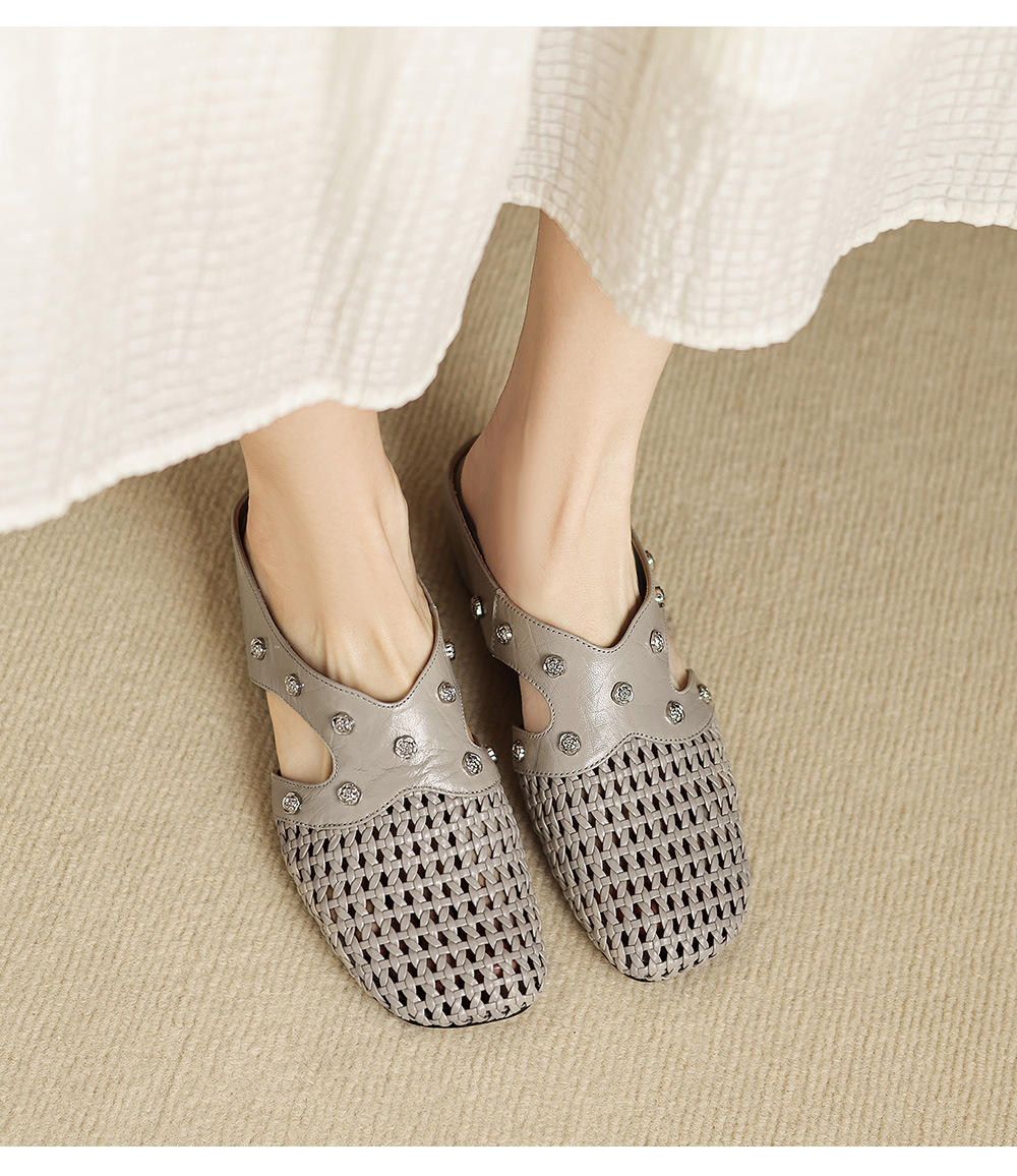 Dép sandal nữ quai chữ V phong cách vintage, mũi kín, đế xuồng thoải mái — đen chi tiết 6