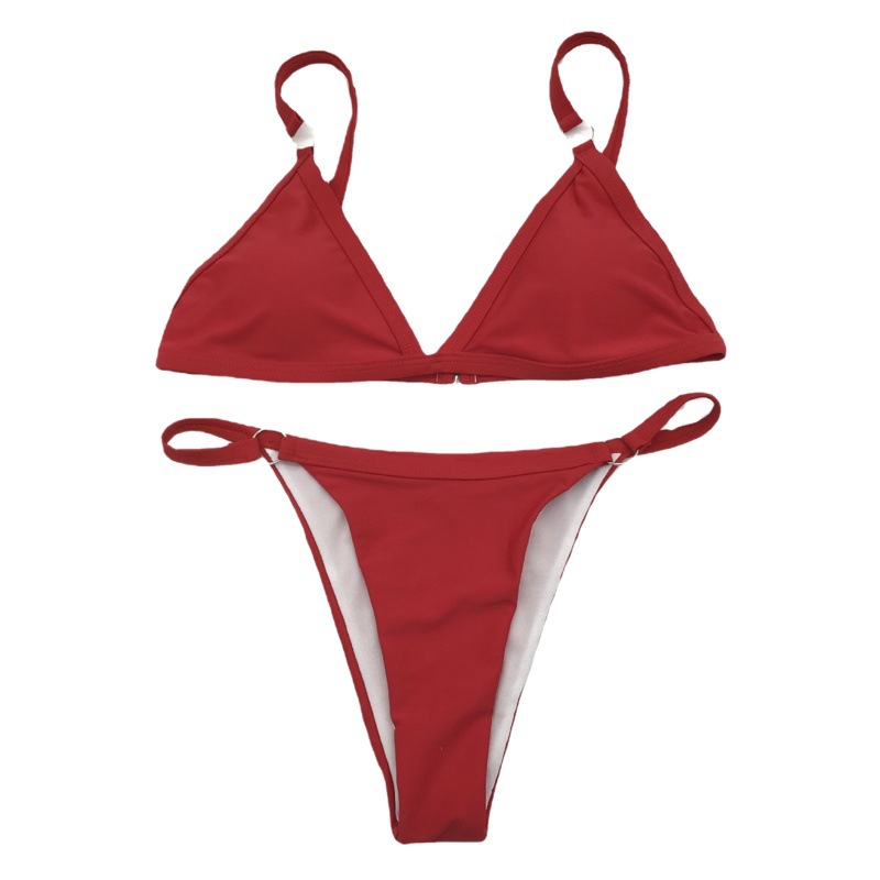 Artículo Popular de Comercio Exterior 2019, Nuevo Bikini Triangular de Color Sólido Estilo Europeo y Americano, Traje de Baño de Dos Piezas Metálico para Mujer