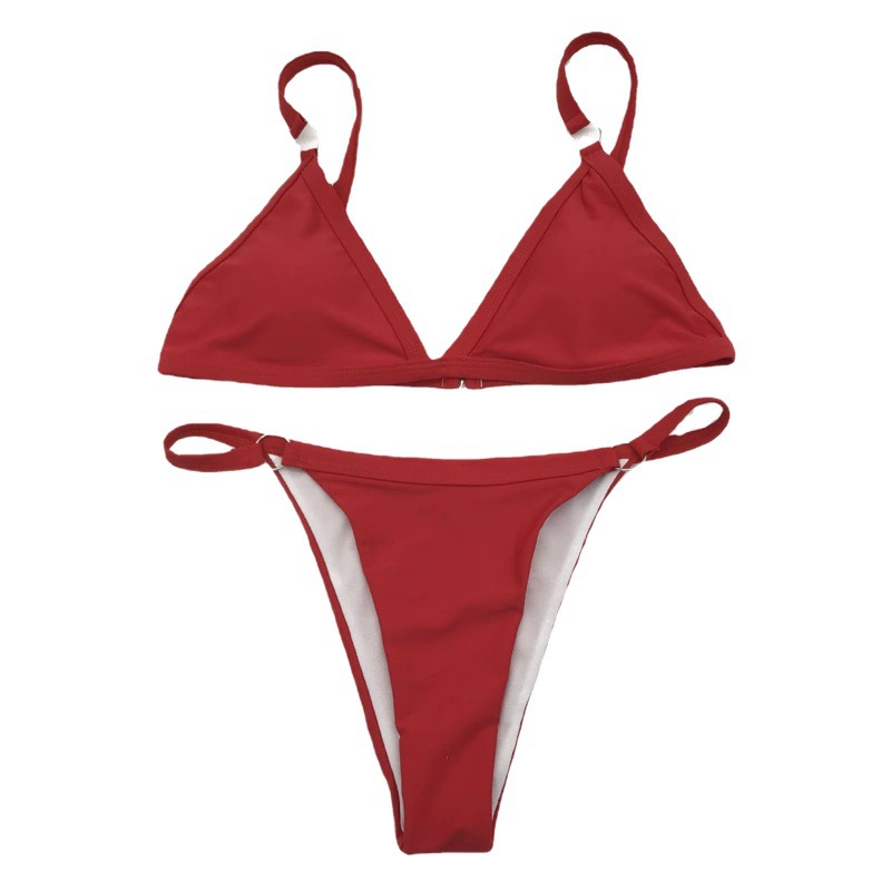 Популярный товар для внешней торговли 2019 года: новый европейско-американский однотонный треугольный купальник-бикини из двух частей, металлизированный женский купальник.