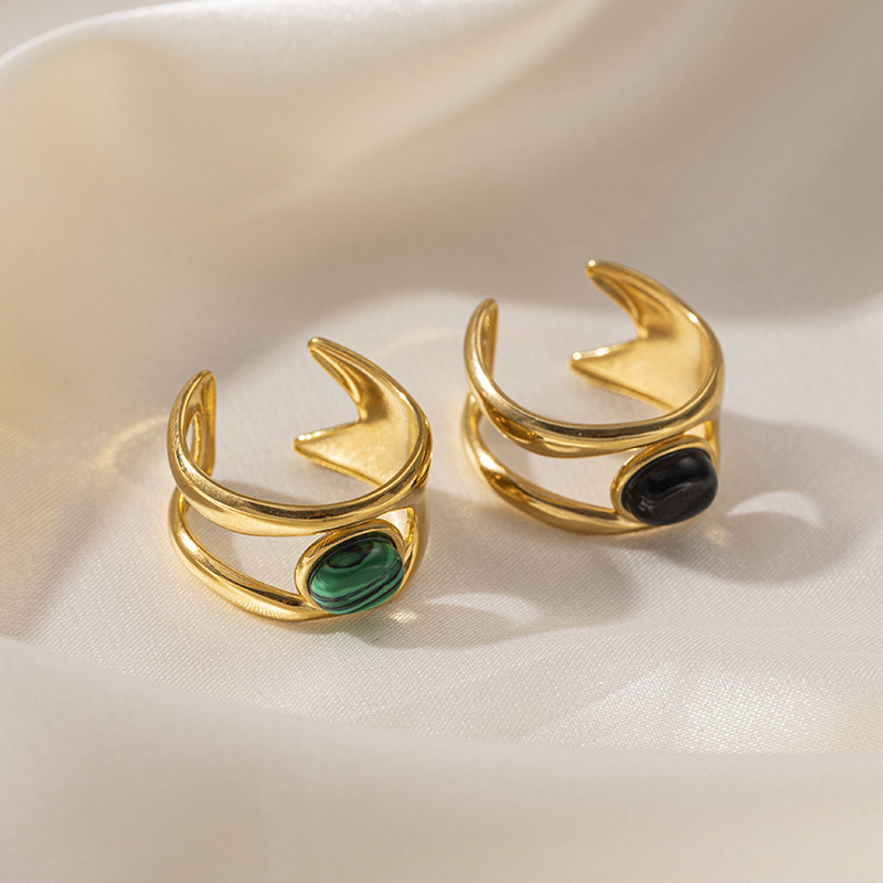 Anillos de acero inoxidable de acero inoxidable de viento obsidiana de Taina Omei no se desvanecen, anillos de acero de titanio de piedra natural transfronterizos