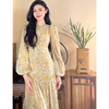 Long sleeved floral dress with fashionable temperament