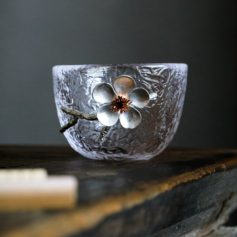 Estilo japonés de vidrio martillado pequeña taza de té de estaño taza única taza personal principal Kung Fu juego de té cubierta tazón de vidrio