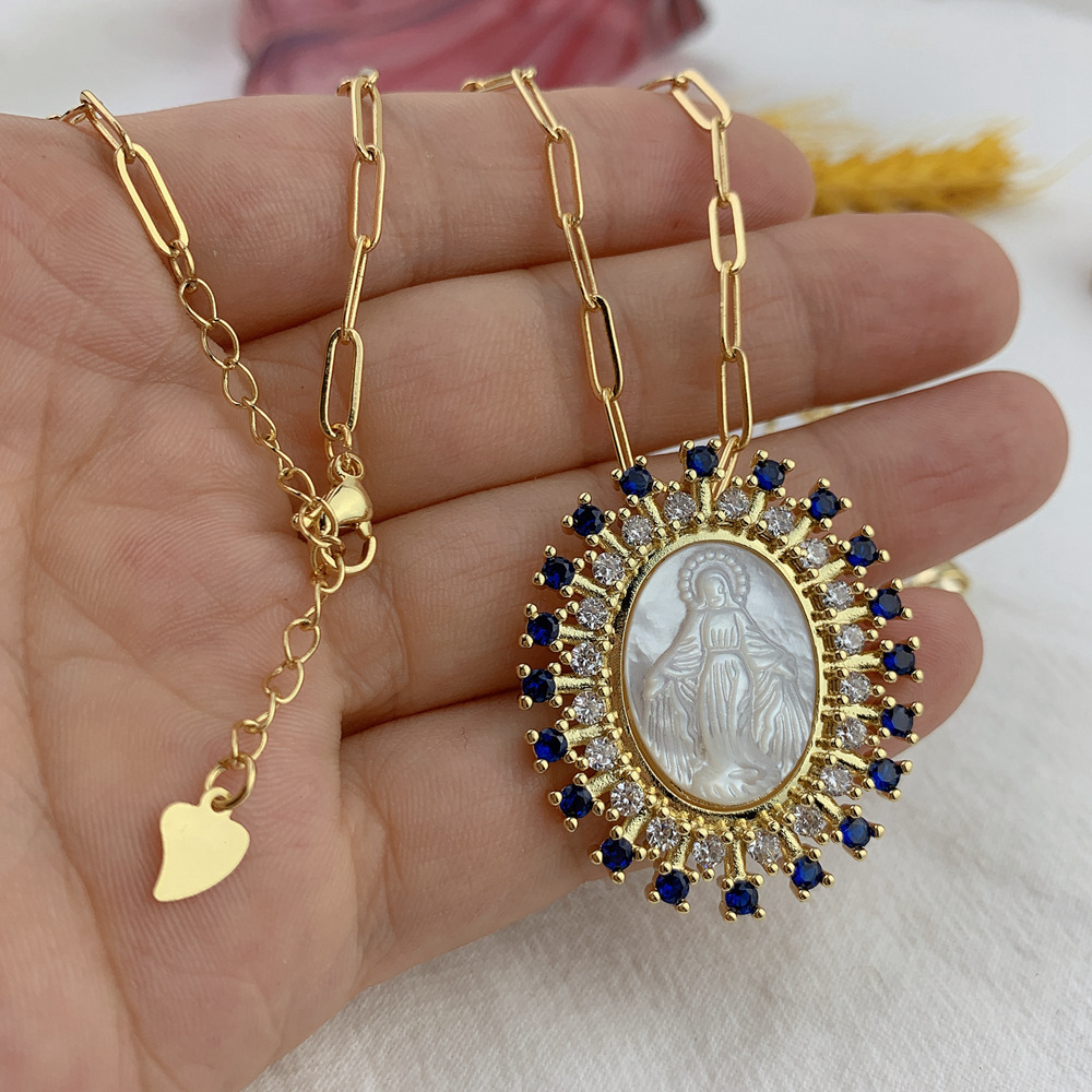 Pendant Necklace Classification Natural Fritillary Copper Plating Human Virgin Mary Zircon Pendant Necklace