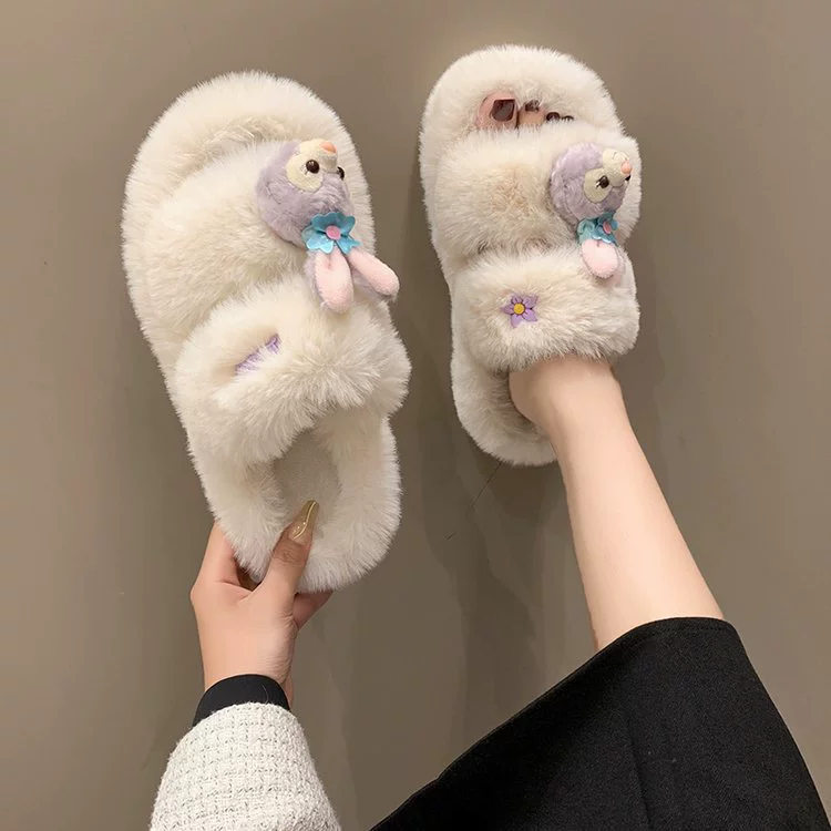 Симпатичные Мультяшные тапочки «сделай сам», женская верхняя одежда, модные 2023, осенне-зимние теплые Нескользящие пушистые хлопковые тапочки с толстой подошвой