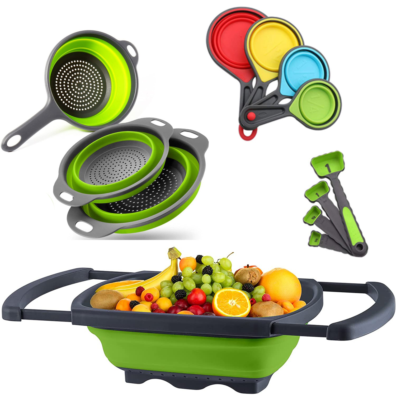 Cesta de drenaje telescópica para cocina, plegable, plástica, para frutas y verduras