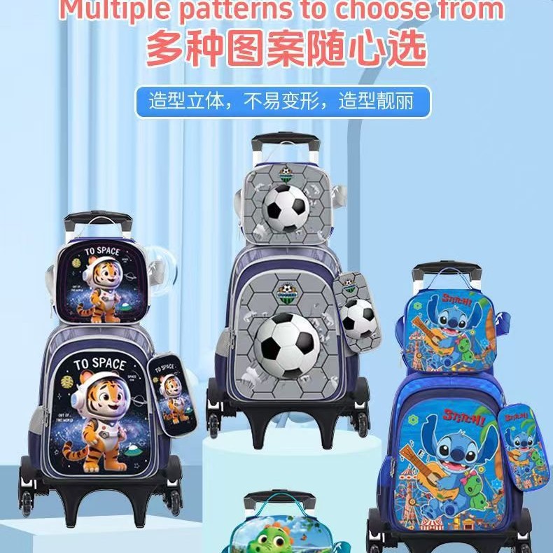 Export Trolley Mochila mochila con luz en la parte posterior para estudiantes de primaria de grado 1-6 nueva mochila de nailon de gran capacidad para subir escaleras